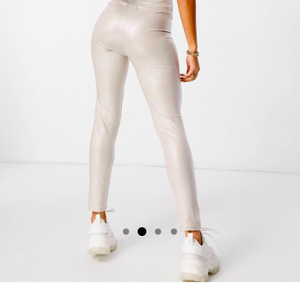 Saw It First. coated luxe leggings in cream.